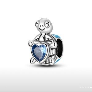 Silver Turtle Charm with Blue Heart